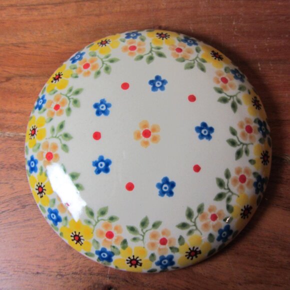 trinket dish jar with lid handmade Poland NWT floral ceramic (W5590) - Picture 5 of 10